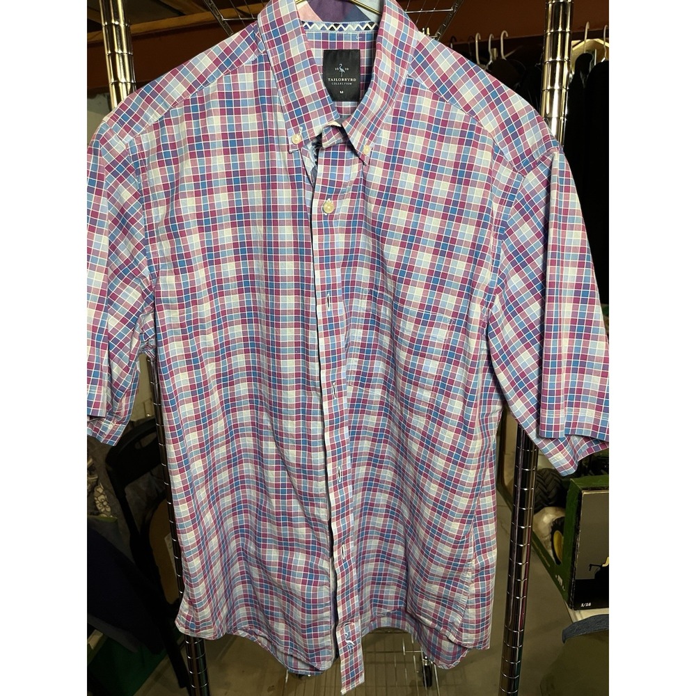 TailorByrd Multi-Colored Plaid Check Short Sleeve Button Down Shirt‎ Men's Sz M